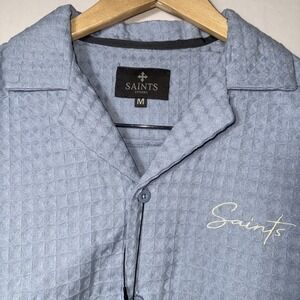 SAINTS Studio Men's Short Sleeve Button Up Waffle‎ Texture NWT Sz M Dusty Blue